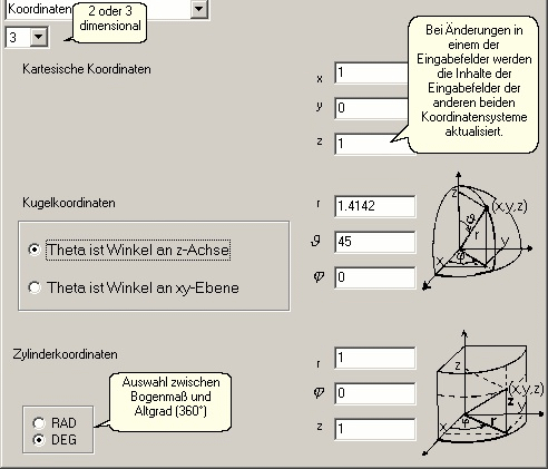 Karthesische Koordinaten, Zylinderkoordinaten und Kugelkoordinaten